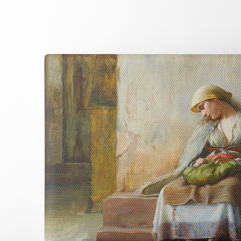 Young Girl Sleeping In A Church - Theodoros Ralli - Canvas Print