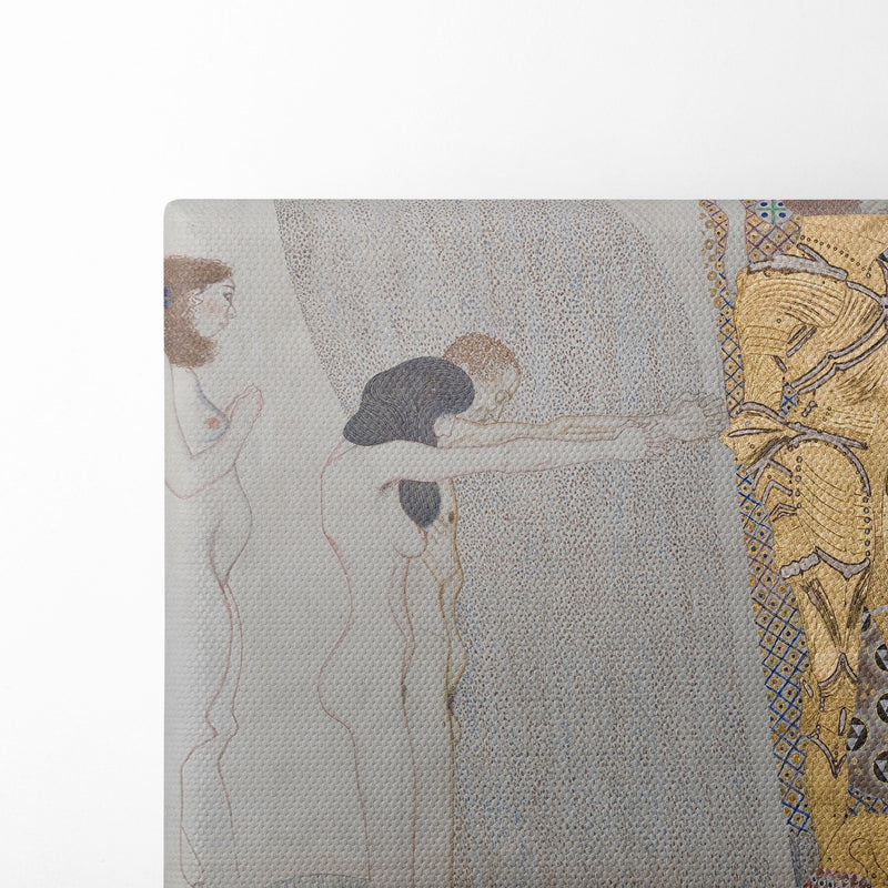 Beethovenfries; ‘Die Leiden der schwachen Menschheit’ und ‘Der wohlgerüstete Starke’ (Tafel 3, linke Langwand) (1901) - Gustav Klimt - Canvas Print